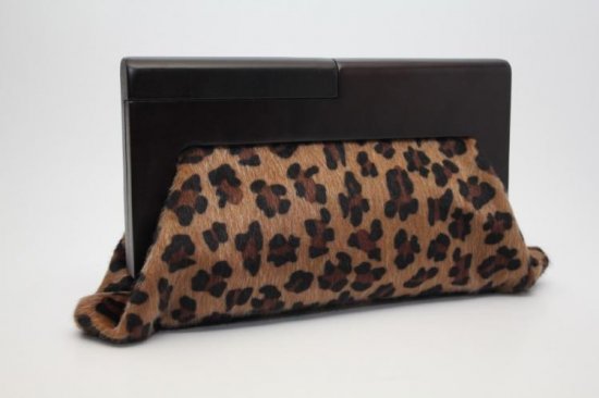 clutch purse with black handle wood frame