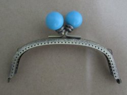 12.5CM antique metal purse frames sky-blue beads