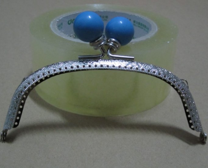 12.5CM Nickel purse metal frame hardware light-blue beads - Click Image to Close