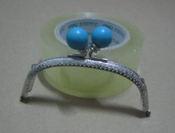 12.5CM Silver metal purse clasp frames sky blue beads