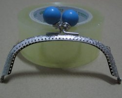 12.5CM Nickel purse metal frame hardware light-blue beads