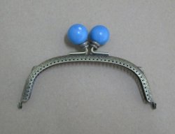 12.5CM Antique Brass Snap Frames For Purses - Blue Bead