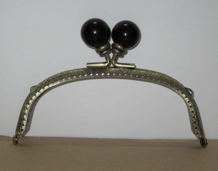 12.5CM Antique Brass Purse Frames With Dark Black Beads - Click Image to Close