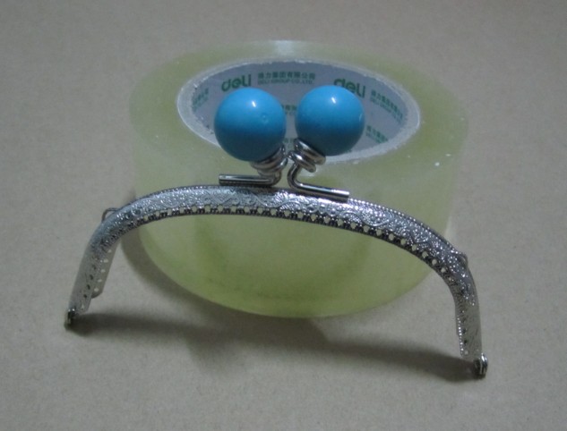 12.5CM Silver metal purse clasp frames sky blue beads - Click Image to Close